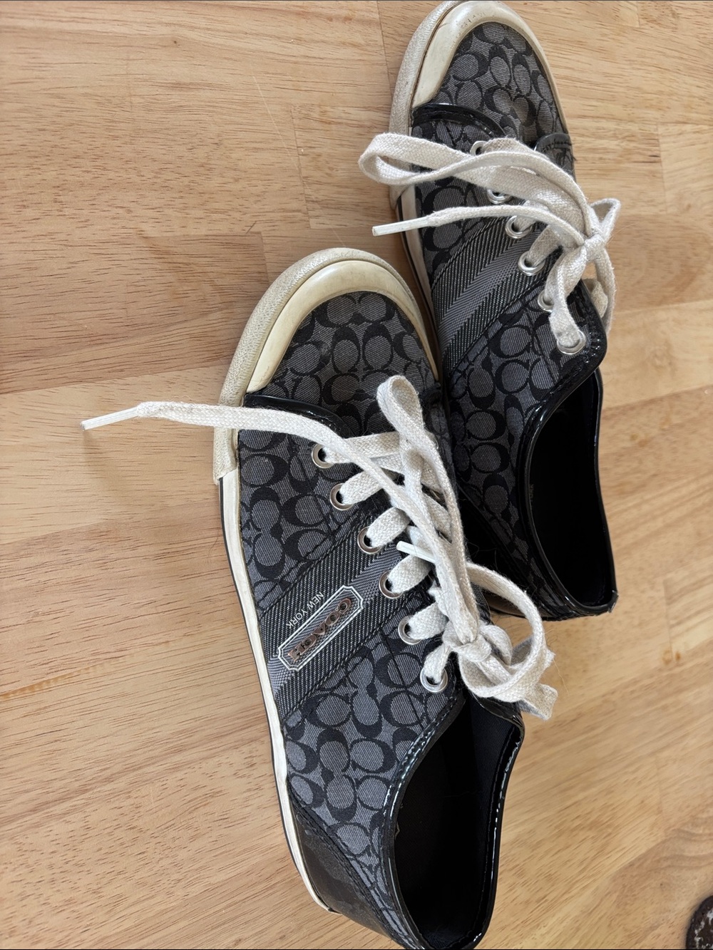 Coach Black Signature Monogram Canvas Low-Top Sneakers with White Laces